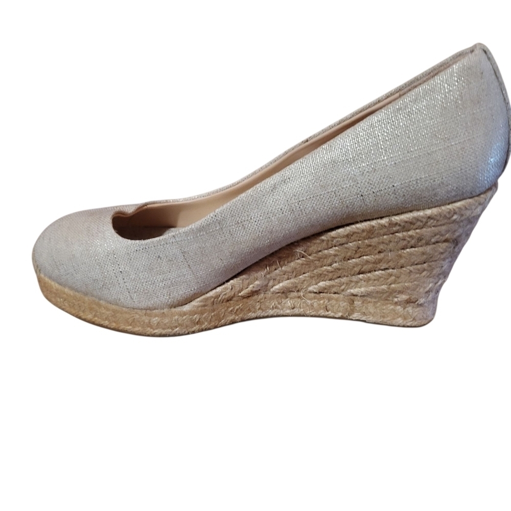 J. Crew Seville Metallic Gold Canvas Espadrille Wedges Size 9 - Picture 3 of 12